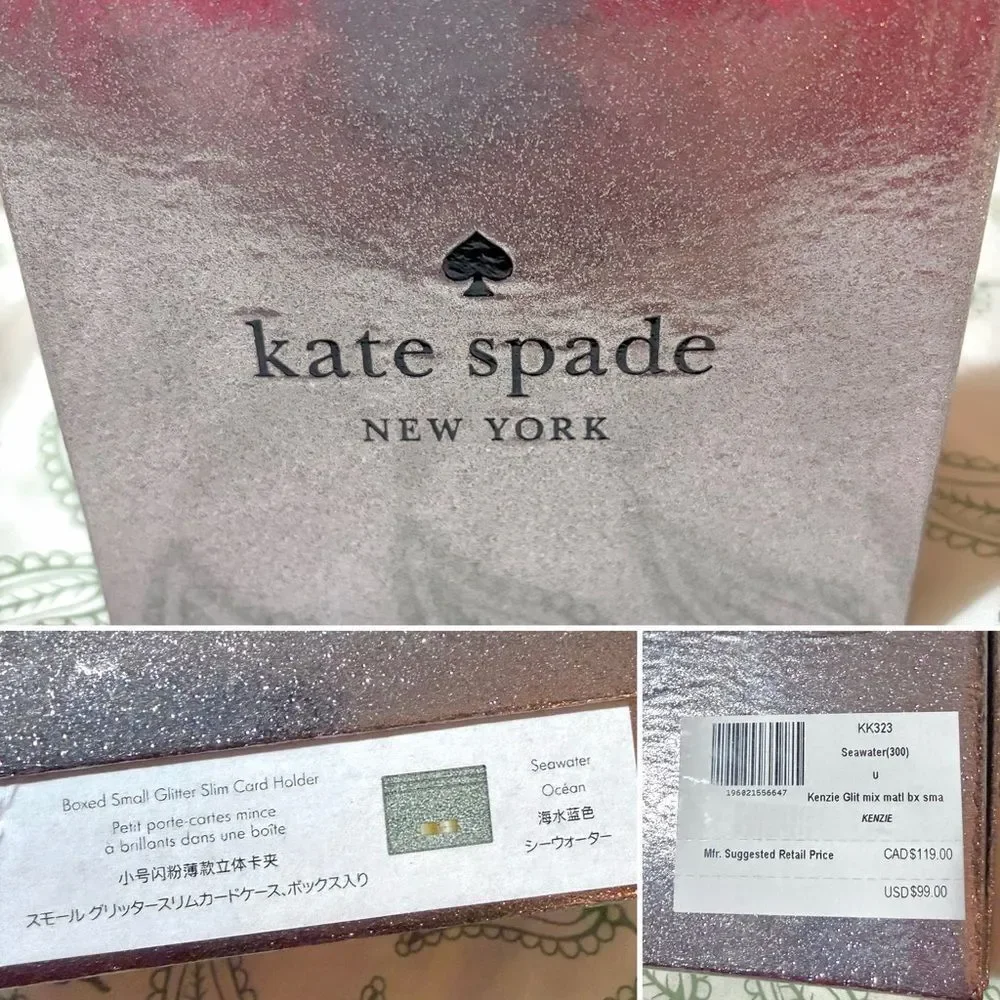 Kate Spade New York Sparkle Kenzie Glitter Card Case Seawater Mint Green OS NIB